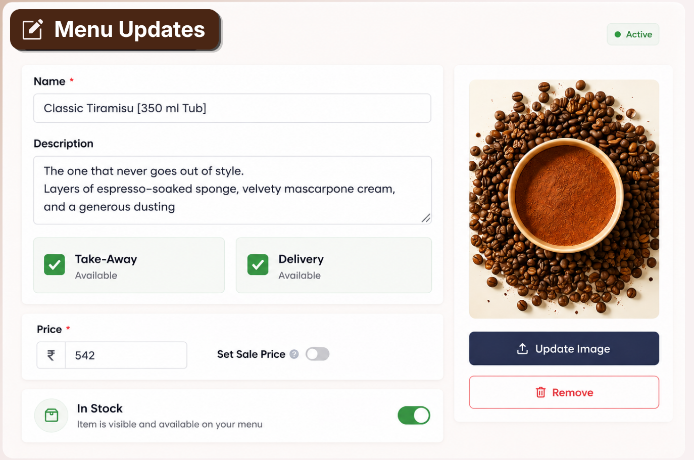AirMenus menu management dashboard