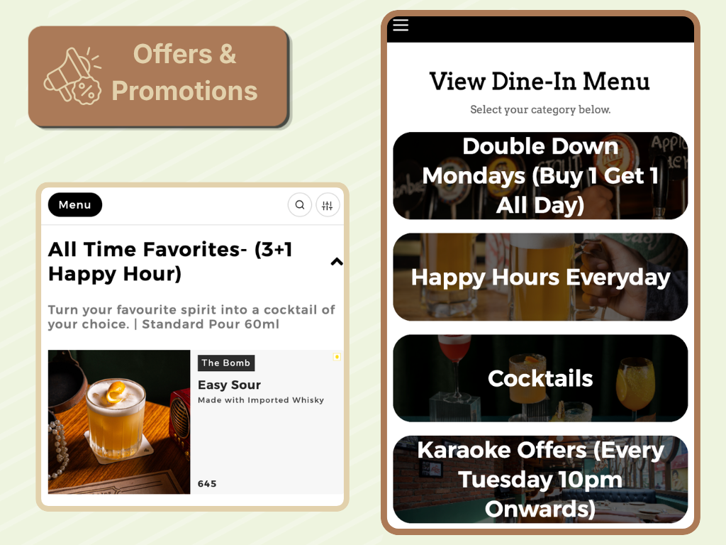 AirMenus offers and promotions displayed on digital menus