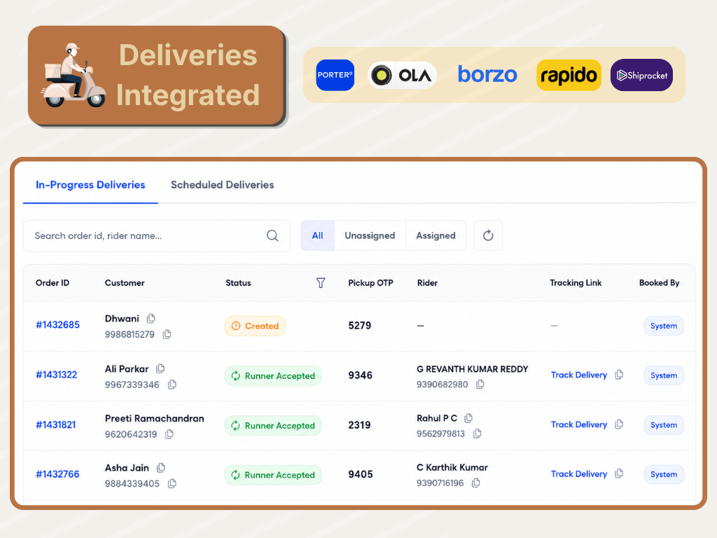 AirMenus integrated delivery partners dashboard