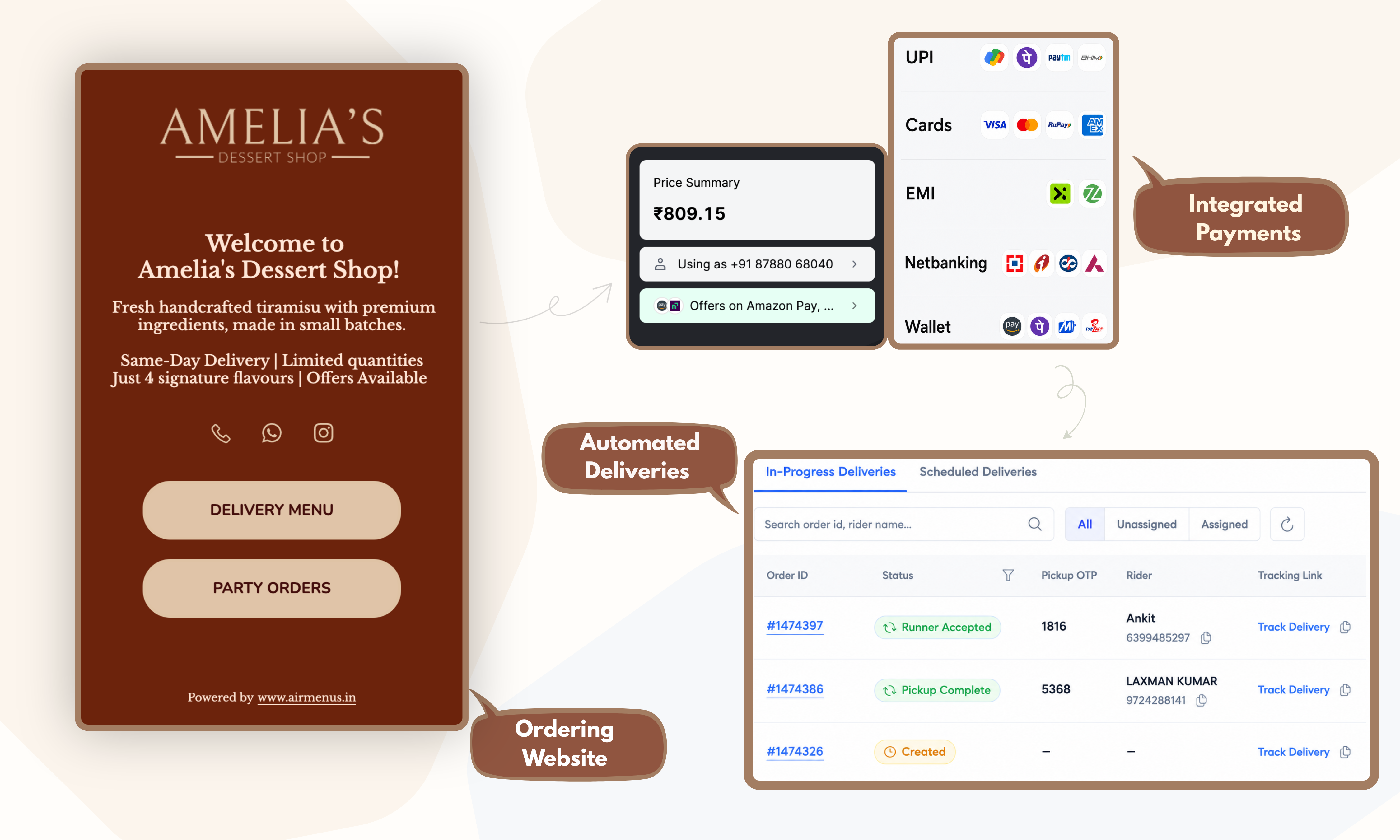 Direct ordering website with automated deliveries and integrated payment options