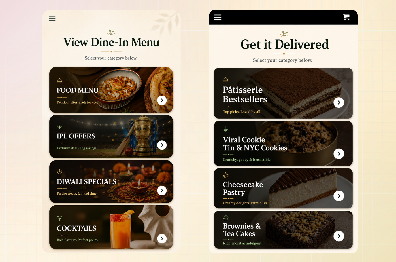 AirMenus seasonal menu sections preview