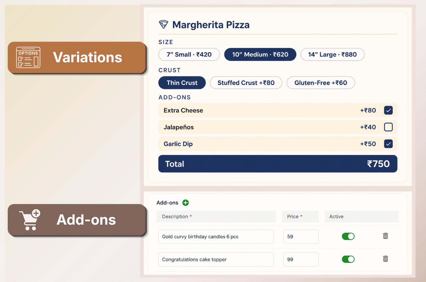 AirMenus variations and add-ons preview