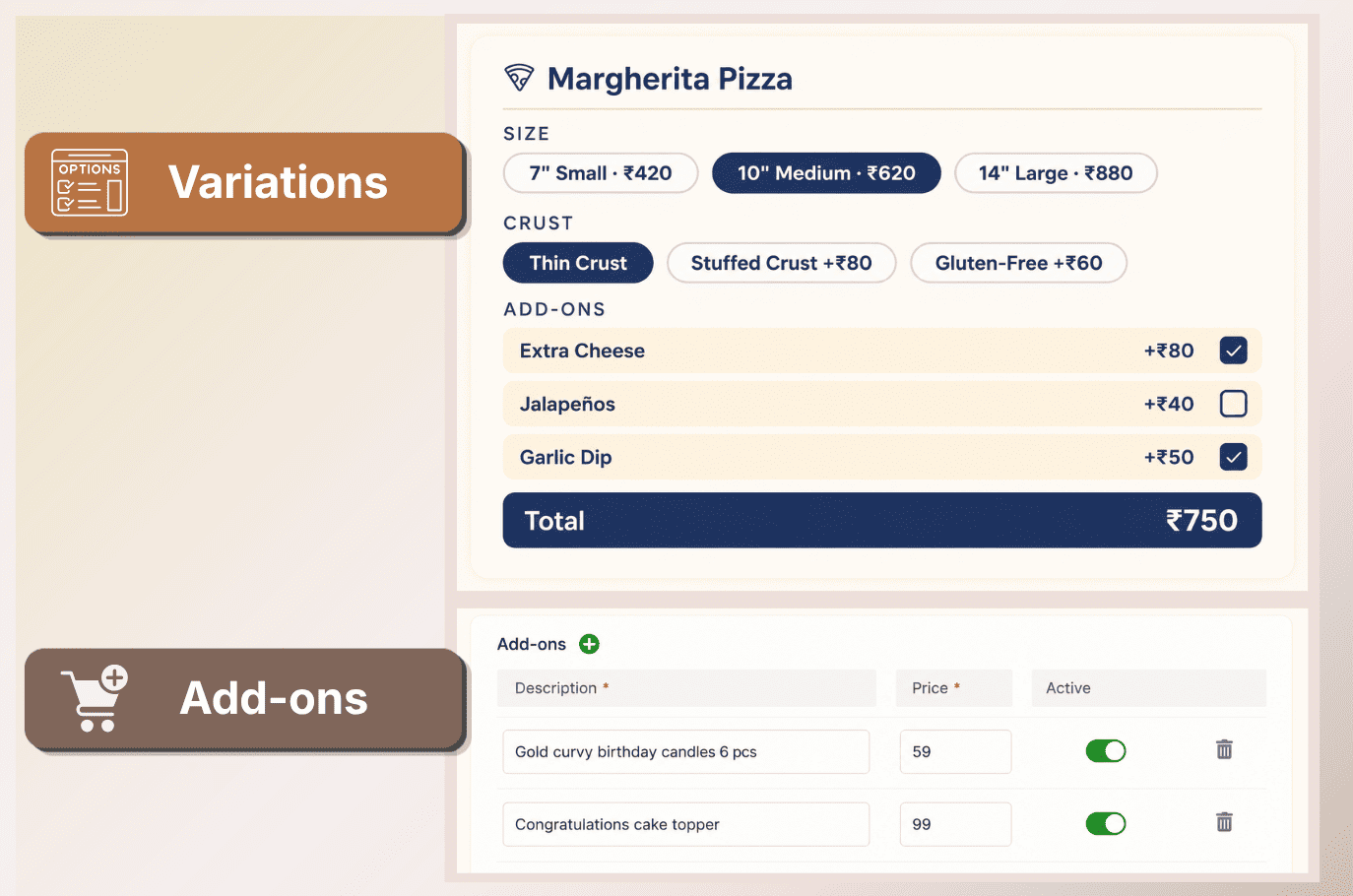 AirMenus variations and add-ons preview
