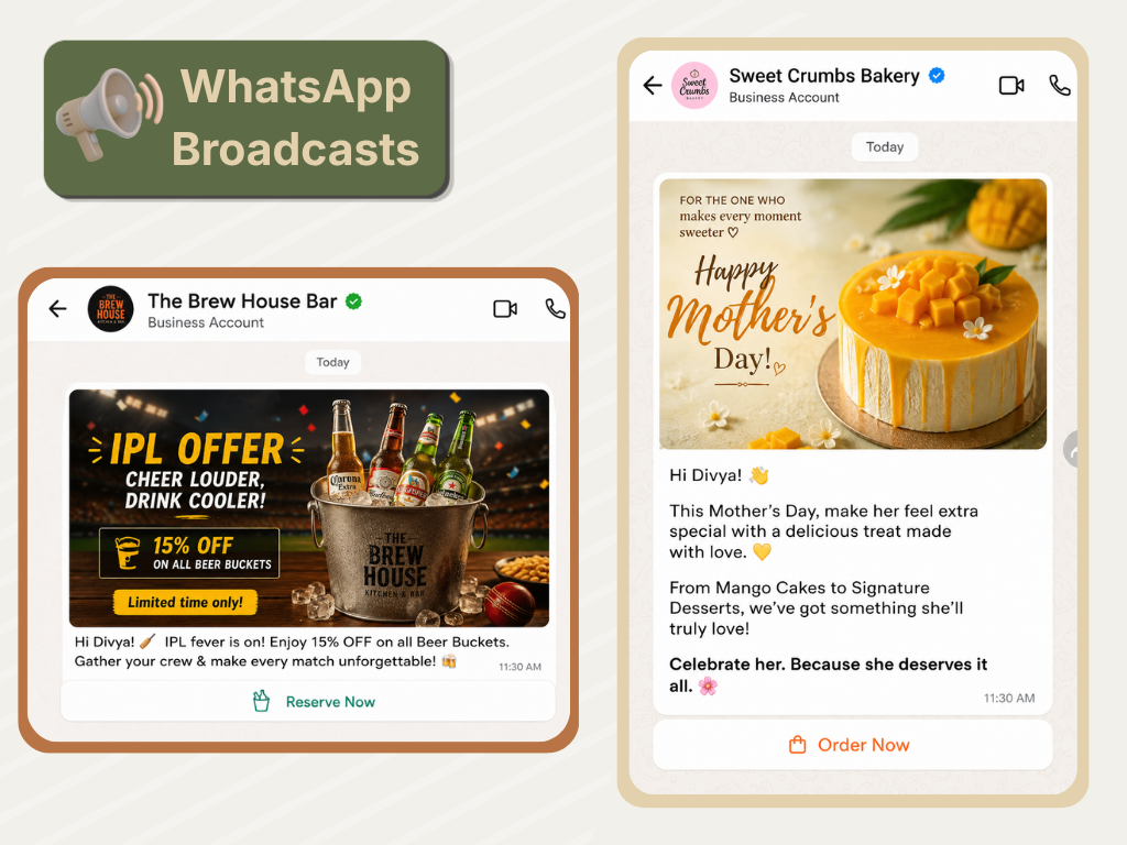 AirMenus WhatsApp broadcast campaign examples