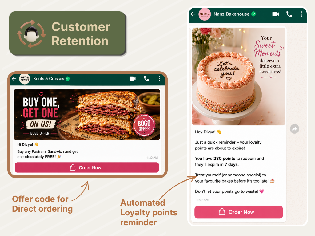 AirMenus WhatsApp offers and loyalty reminder examples