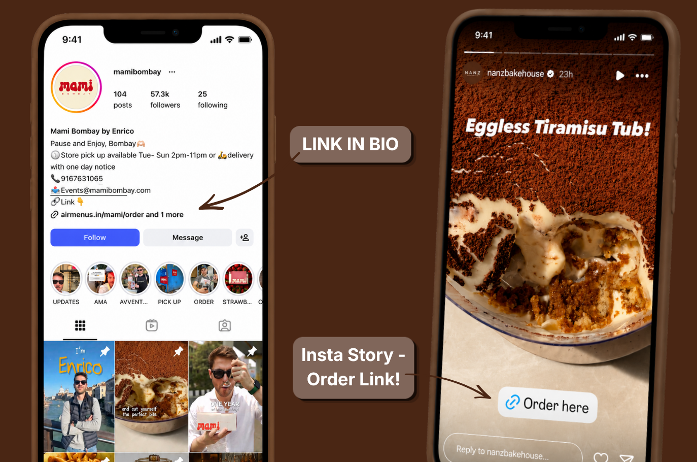 AirMenus Instagram ordering links