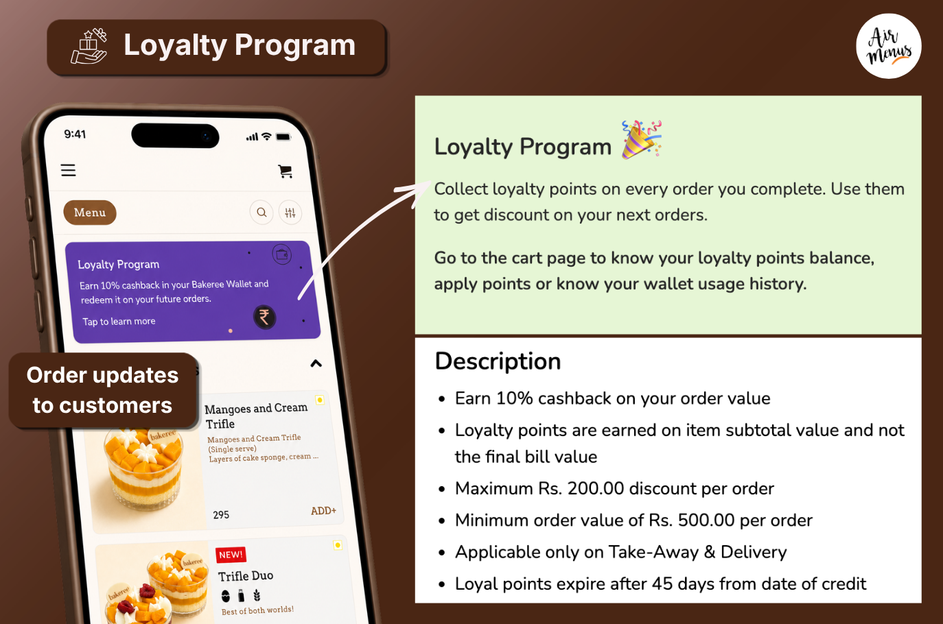 AirMenus loyalty program