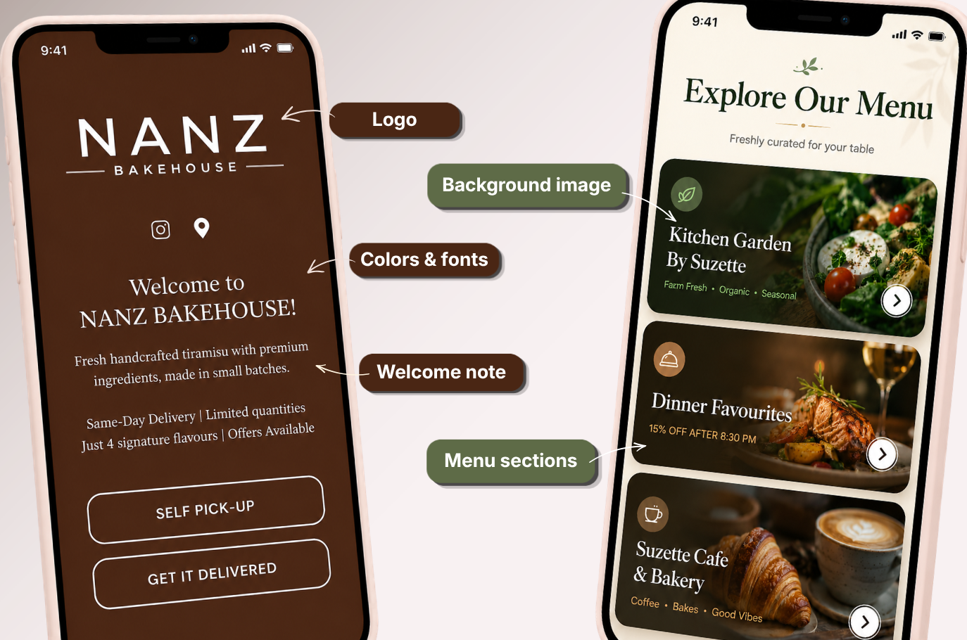 AirMenus branded storefront
